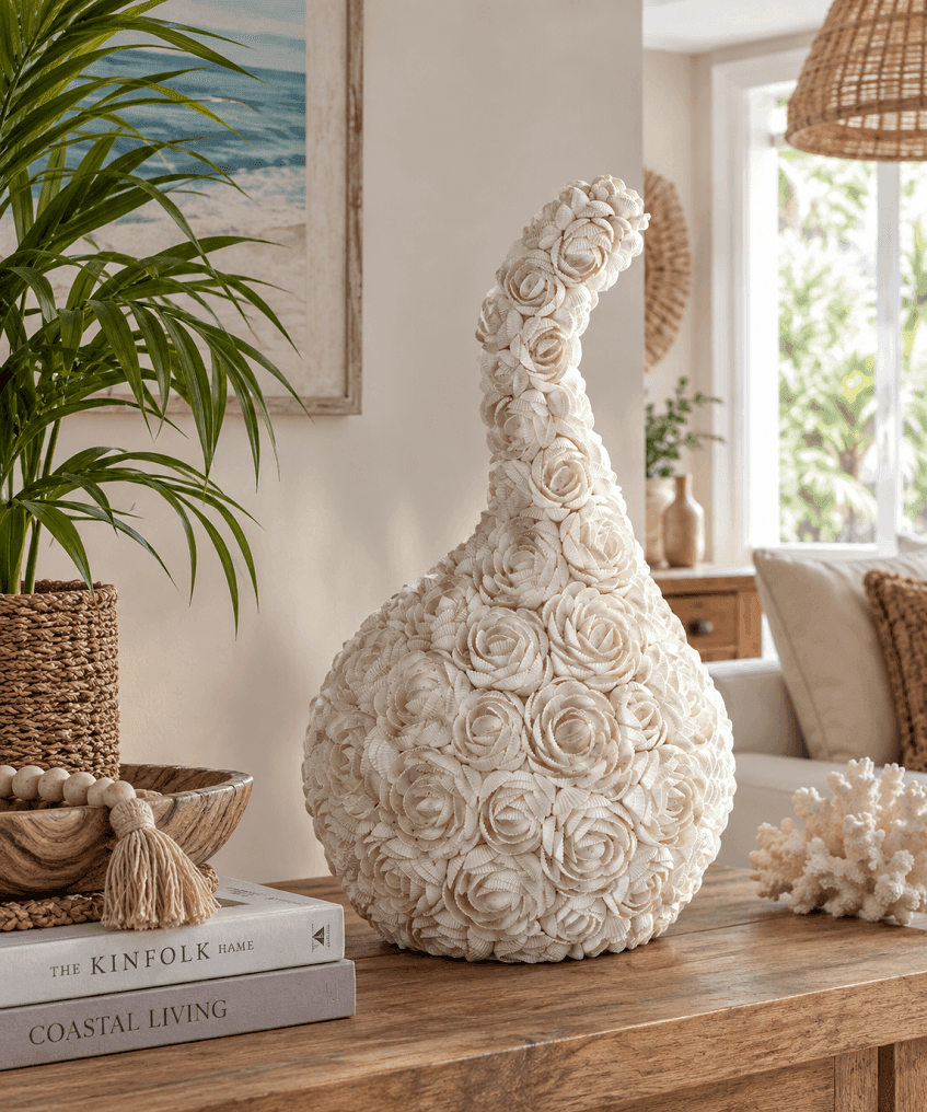 Lampada da Tavolo Artigianale in Vere Conchiglie Marine a Forma di Rosa – Paralume Decorativo – 50 cm - 2