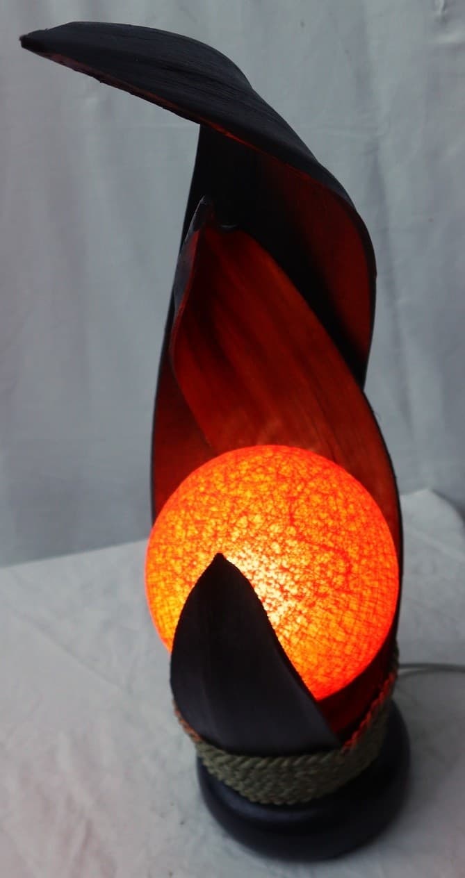 Lampada abatjour in foglie di cocco marrone palla di cotone a sfera arancio cm 13x13x52h - 2