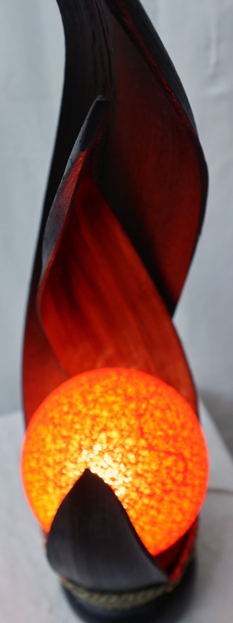 Lampada abatjour in foglie di cocco marrone palla di cotone a sfera arancio cm 13x13x52h - 3