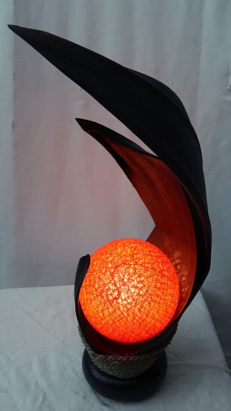 Lampada abatjour in foglie di cocco marrone palla di cotone a sfera arancio cm 13x13x52h - 6