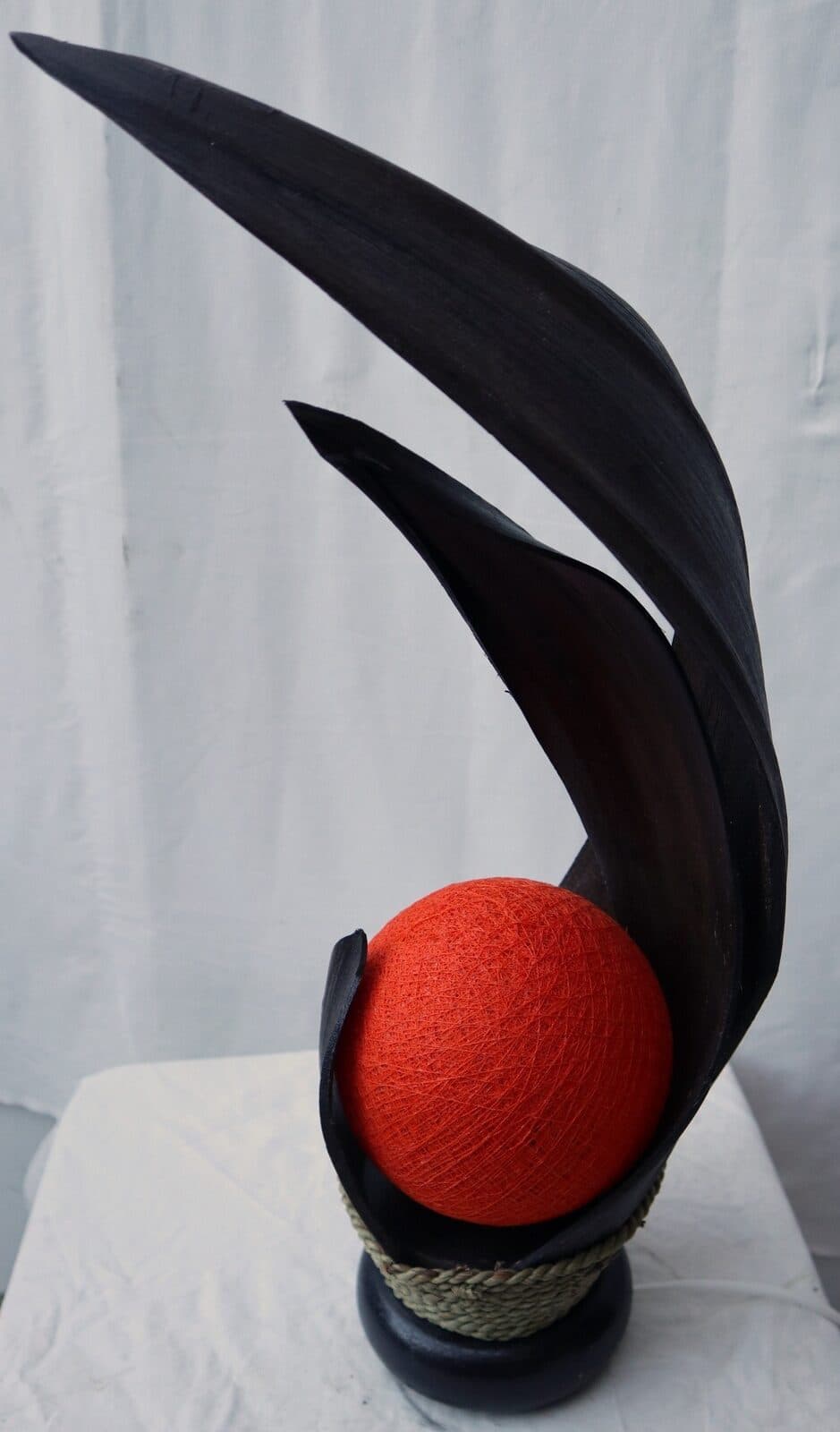 Lampada abatjour in foglie di cocco marrone palla di cotone a sfera arancio cm 13x13x52h - 7