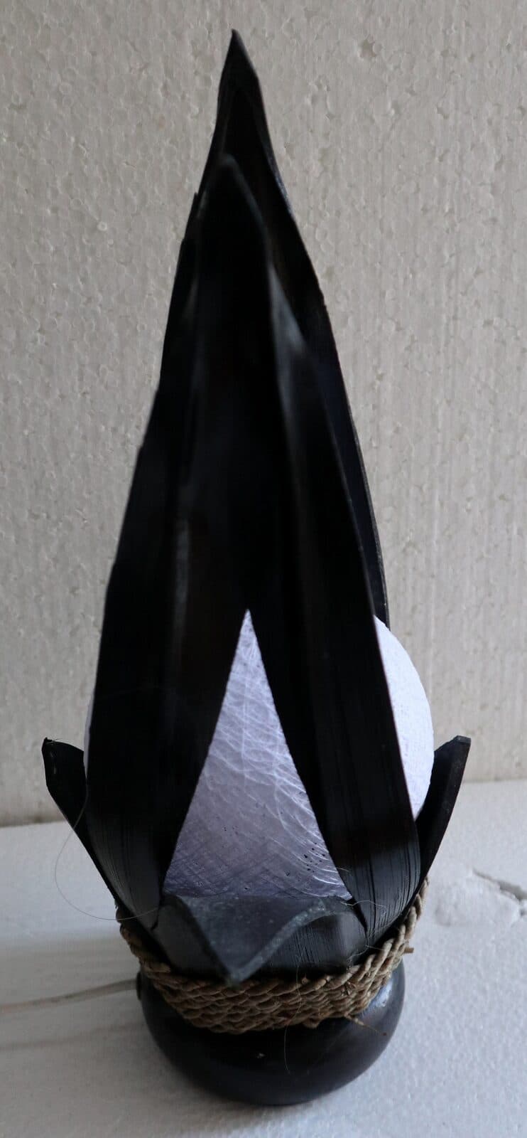 Lampada abatjour in cocco di color nero con sfera di cotone bianca cm 10x18x40h - 5
