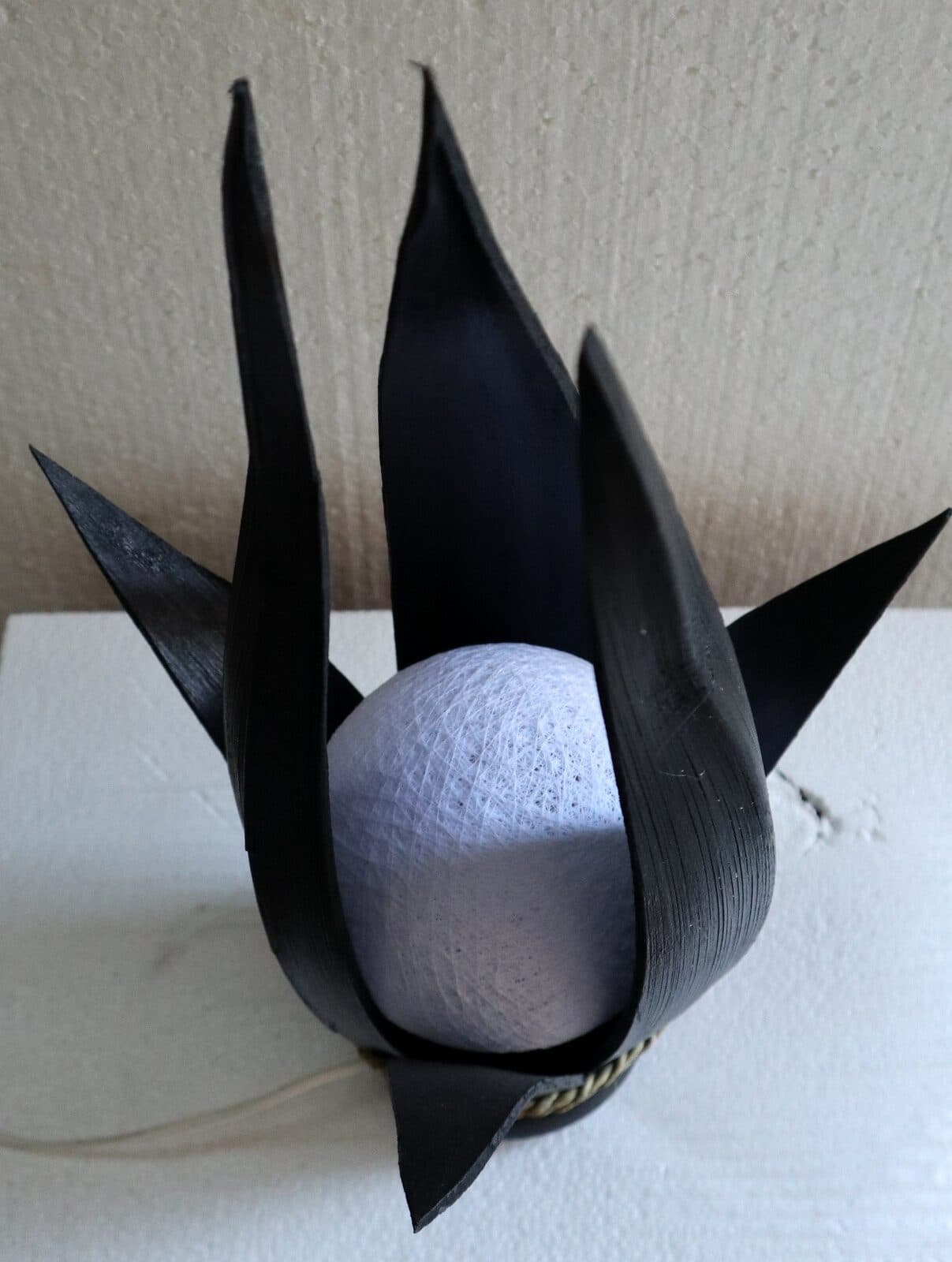 Lampada abatjour in cocco color nera con sfera di cotone bianca cm 25x25x50h - 2
