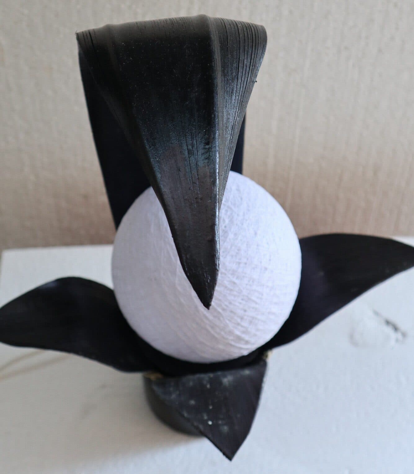 Lampada abatjour in cocco di color nero con sfera di cotone bianca cm 30x24x36h - 3