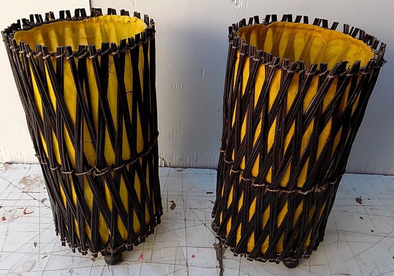 coppia di lampada abatjour in vegetale e cotone color naturale e giallo cm 15x30 - 4