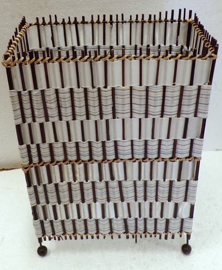 Abajour in vegetale e tela cm  20x11x28 color bianco marrone - 2