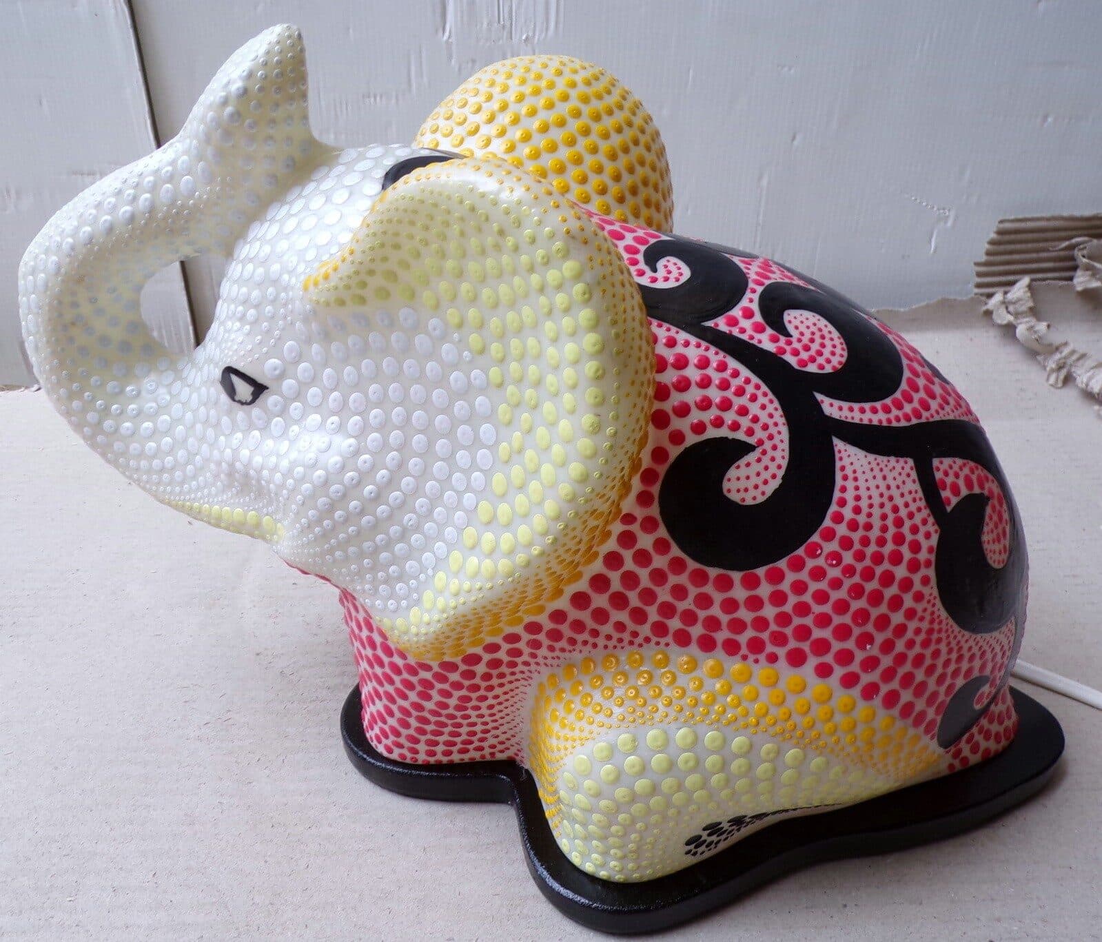 Lampada abatjour elefante cm 35 in resina dipinta tribale con tecnica aborigena maori idea regalo - 5