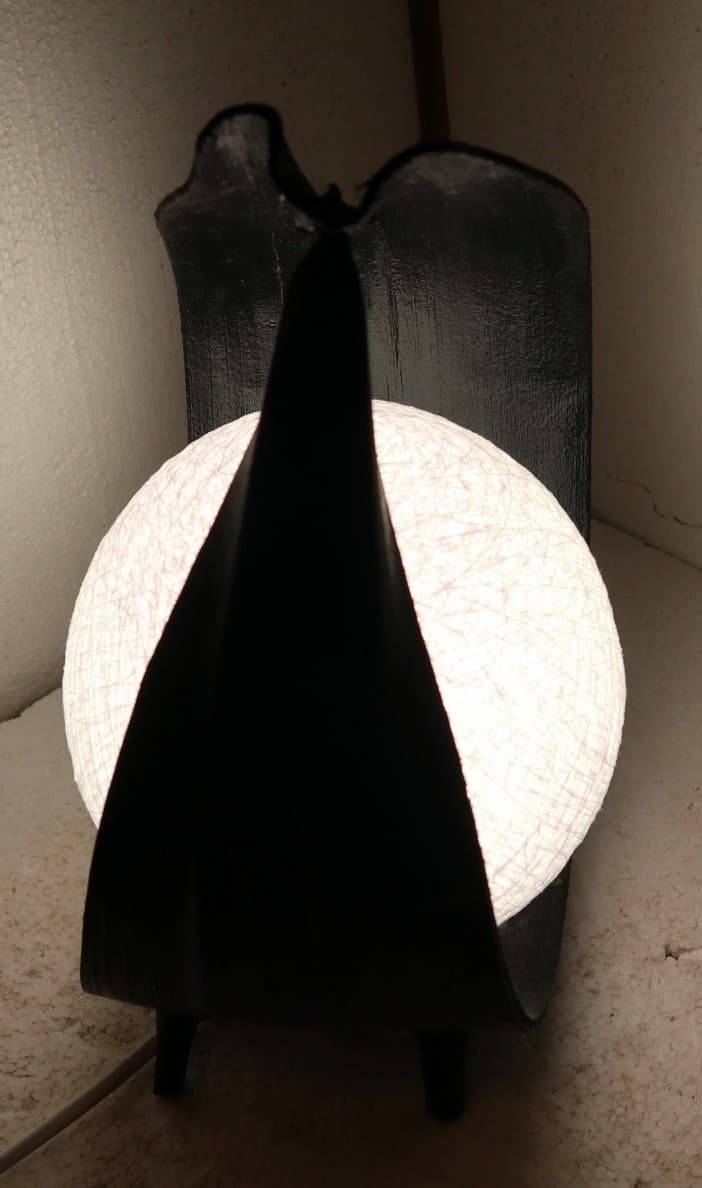 Lampada abatjour  foglia di cocco con palla di cotone bianca cm 20x14x34h - 3