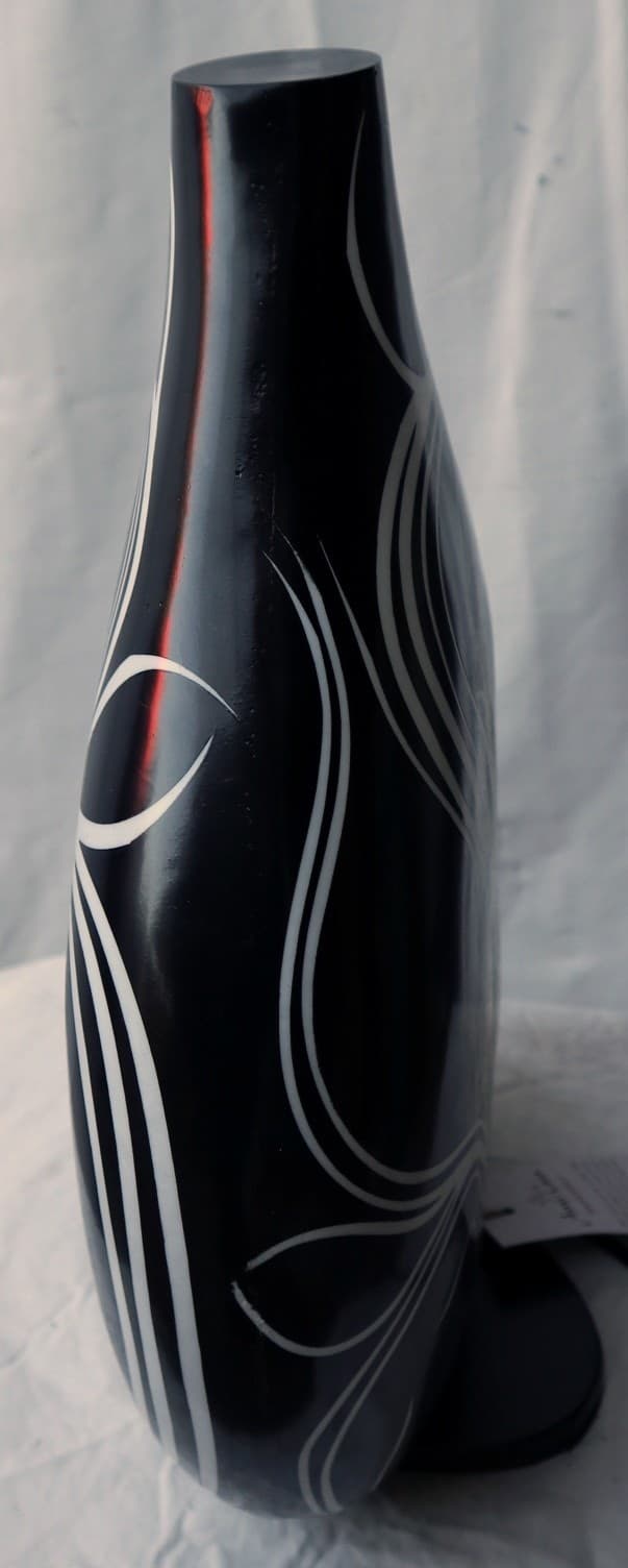 Lampada da tavolo abatjour  in resina a bottiglia dipinta a mano nera  interno bianco cm 35x10x44h - 6