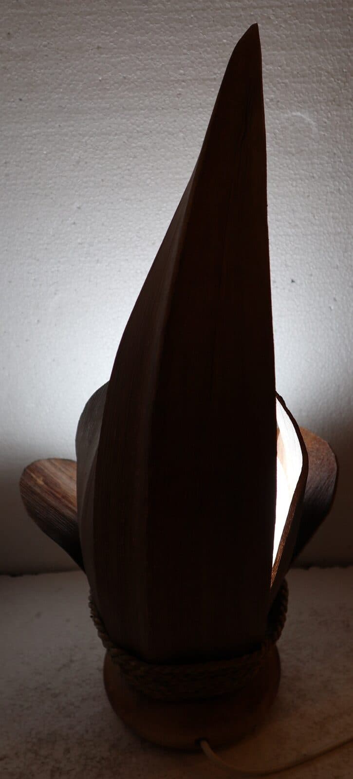 Lampada abatjour in foglie di cocco naturali palla di cotone a sfera bianca cm 24x20x50h loto - 5