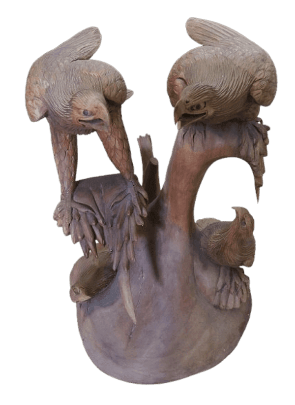 Tavolino Scultura in Teak con Aquile Intagliate – Fatto a Mano in Indonesia Ø60x61cm - 4