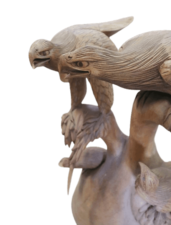 Tavolino Scultura in Teak con Aquile Intagliate – Fatto a Mano in Indonesia Ø60x61cm - 6