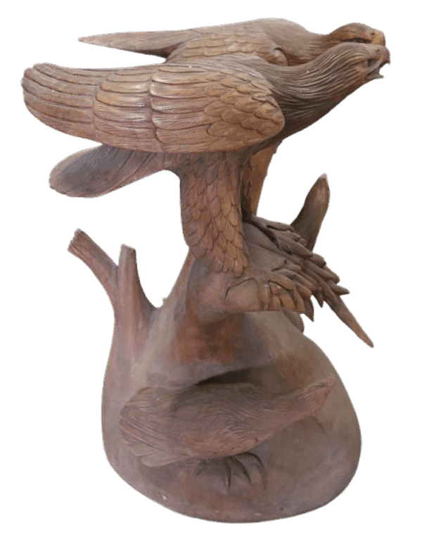 Tavolino Scultura in Teak con Aquile Intagliate – Fatto a Mano in Indonesia Ø60x61cm - 7