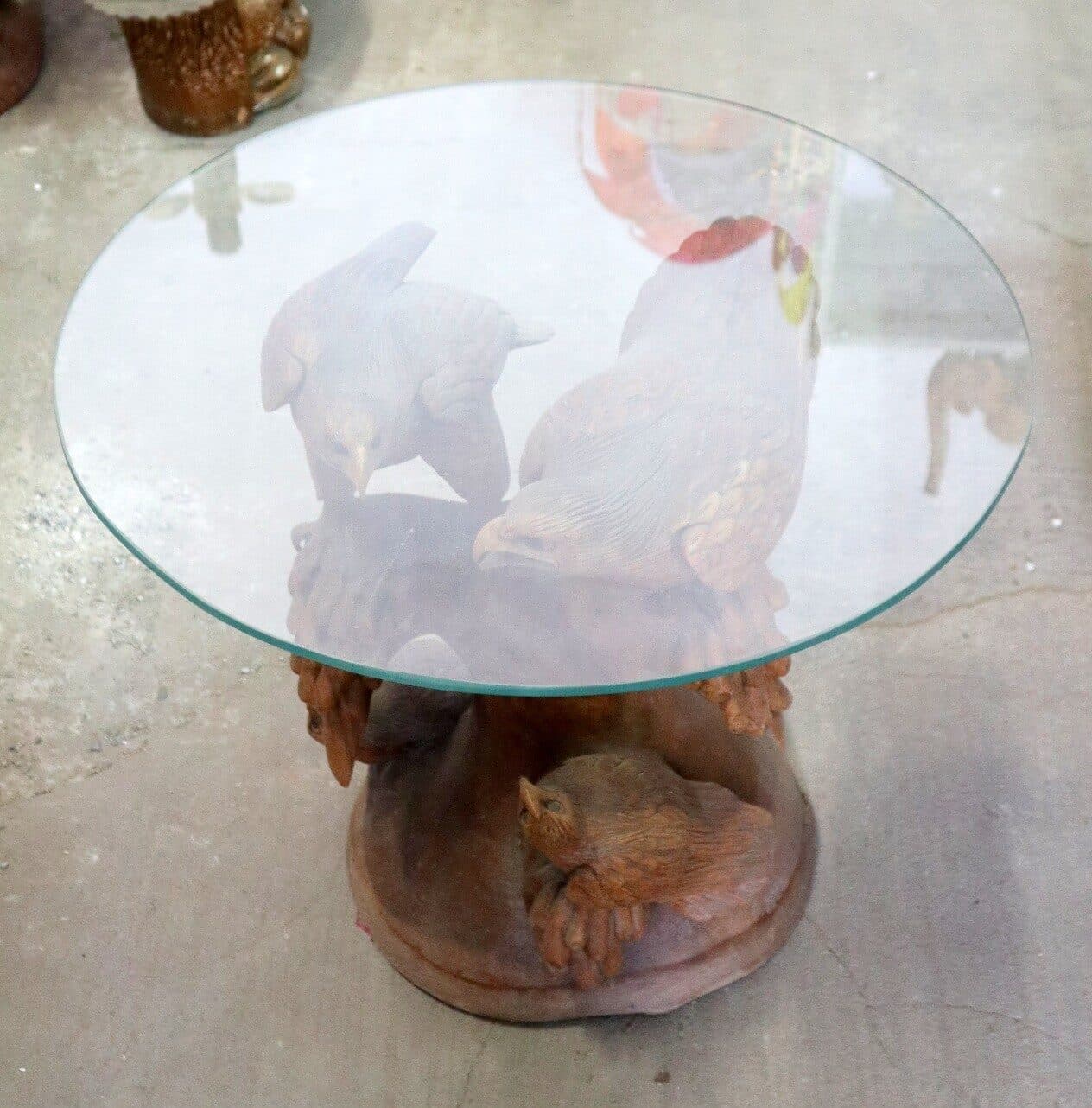 Tavolino Scultura in Teak con Aquile Intagliate – Fatto a Mano in Indonesia Ø60x58cm caffè fumo - 3