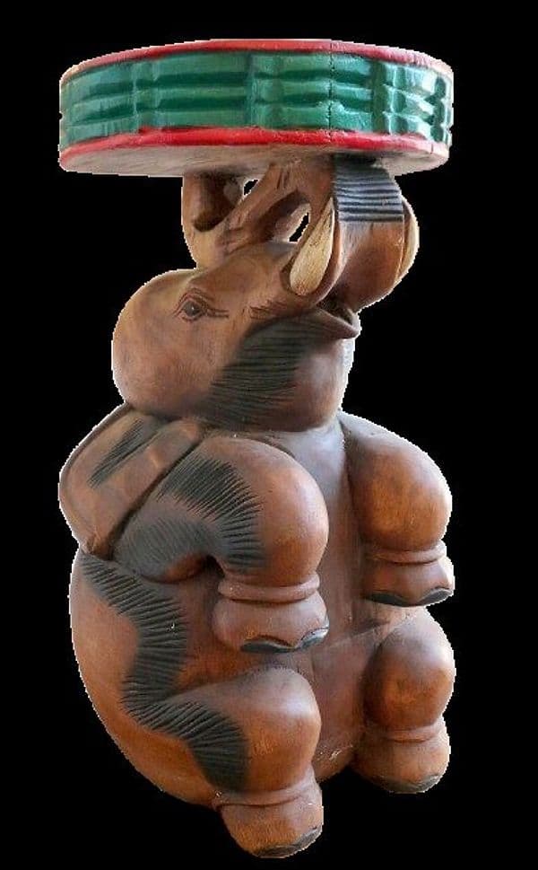 Tavolino da Caffè Thailandese in Legno Massello – Intaglio Elefante – Fatto e Dipinto a Mano – Ø 28 cm x H 51 cm - 3
