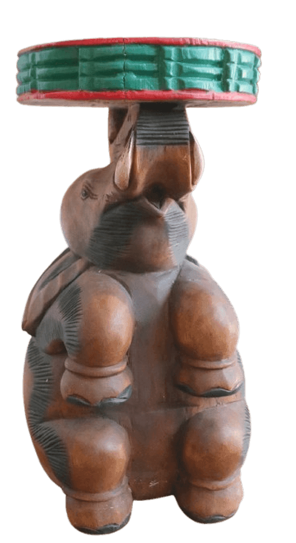 Tavolino da Caffè Thailandese in Legno Massello – Intaglio Elefante – Fatto e Dipinto a Mano – Ø 28 cm x H 51 cm - 4