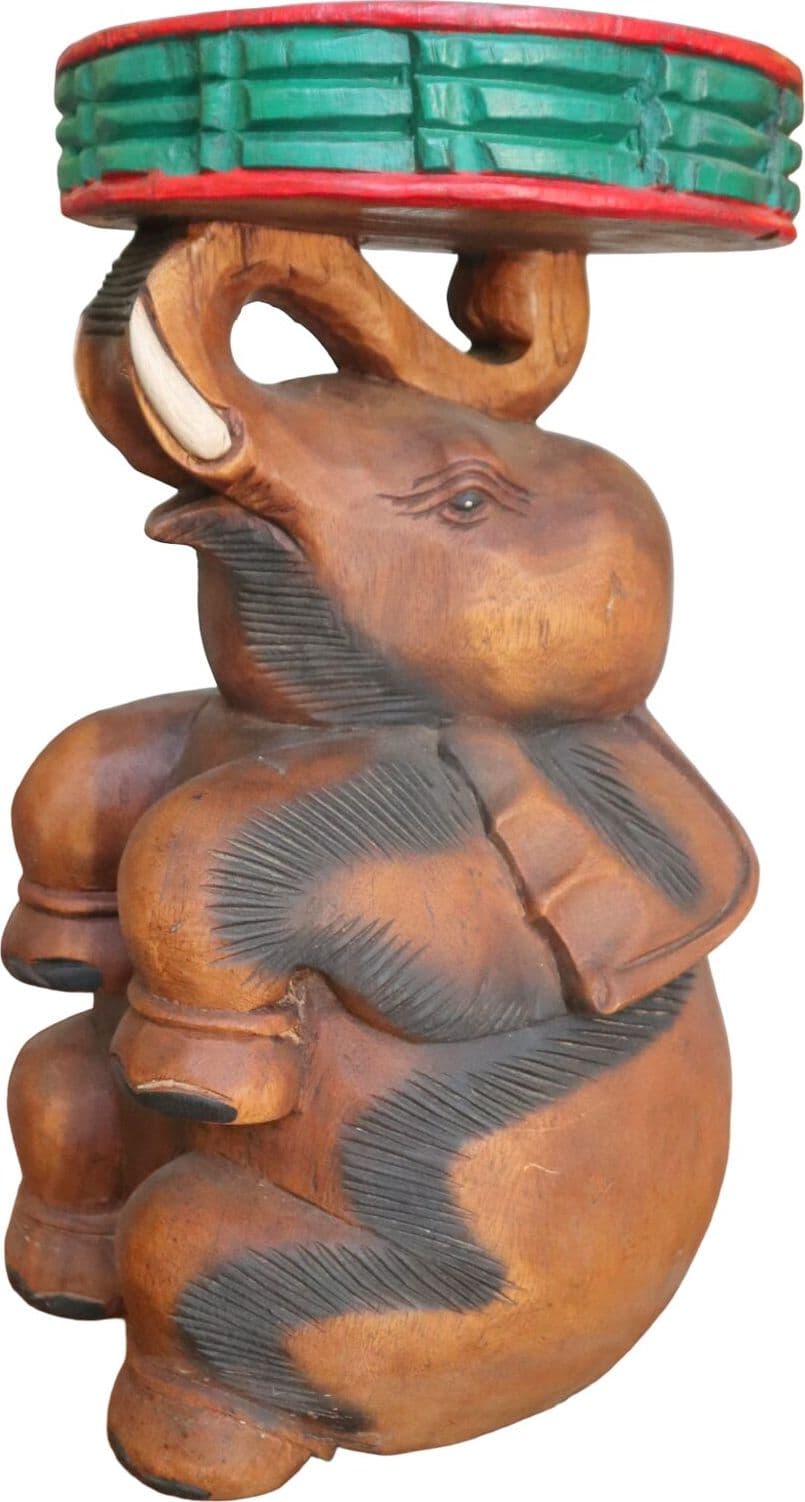 Tavolino da Caffè Thailandese in Legno Massello – Intaglio Elefante – Fatto e Dipinto a Mano – Ø 28 cm x H 51 cm - 5