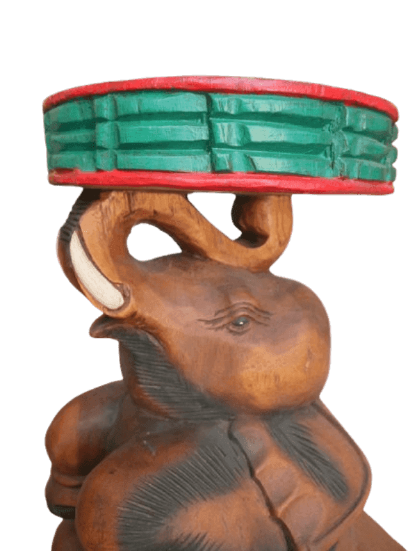 Tavolino da Caffè Thailandese in Legno Massello – Intaglio Elefante – Fatto e Dipinto a Mano – Ø 28 cm x H 51 cm - 6