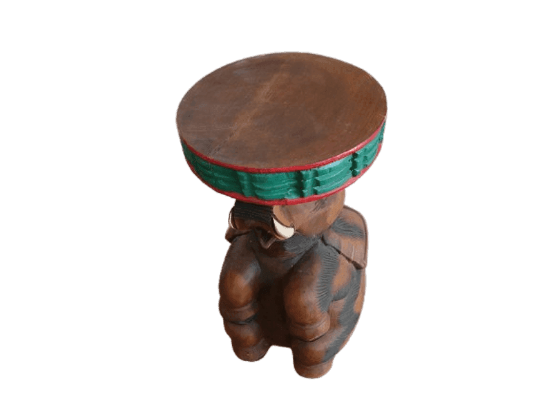 Tavolino da Caffè Thailandese in Legno Massello – Intaglio Elefante – Fatto e Dipinto a Mano – Ø 28 cm x H 51 cm - 7