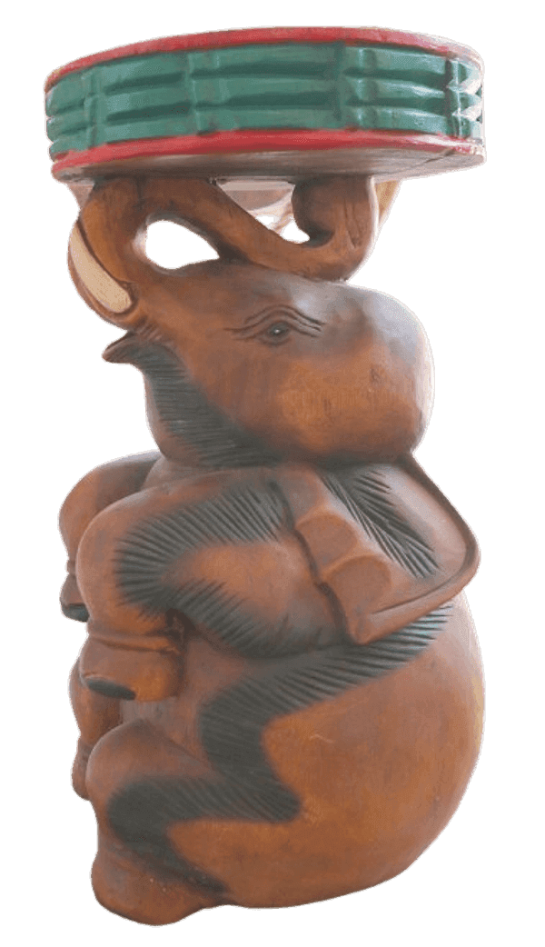 Tavolino da Caffè Thailandese in Legno Massello – Intaglio Elefante – Fatto e Dipinto a Mano – Ø 28 cm x H 51 cm - 9