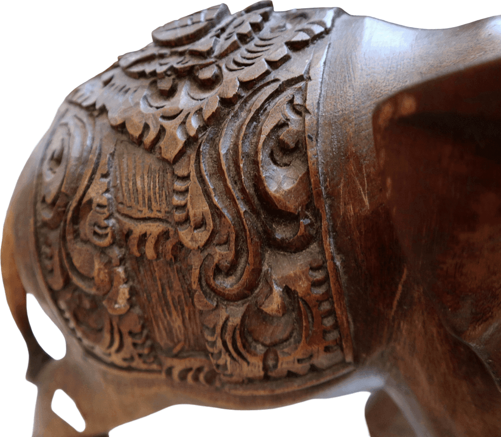 Elefante in Legno di Teak Scolpito a Mano – Decorazione Etnica Indonesiana – cm 27x13x22h circa - 4