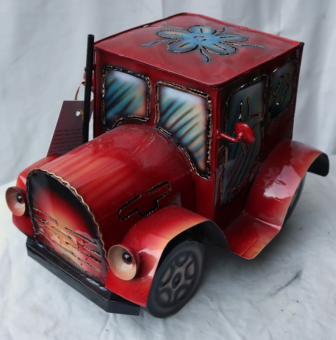 Porta Candela in metallo a forma di camion creata e dipinta a mano cm 26x20x20h - 11