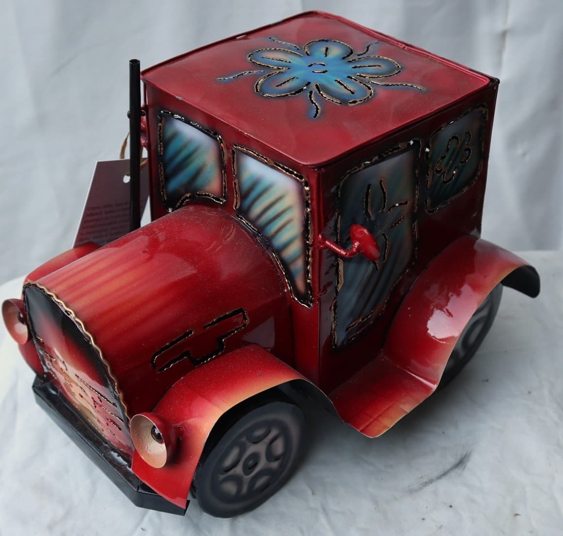 Porta Candela in metallo a forma di camion creata e dipinta a mano cm 26x20x20h - 10