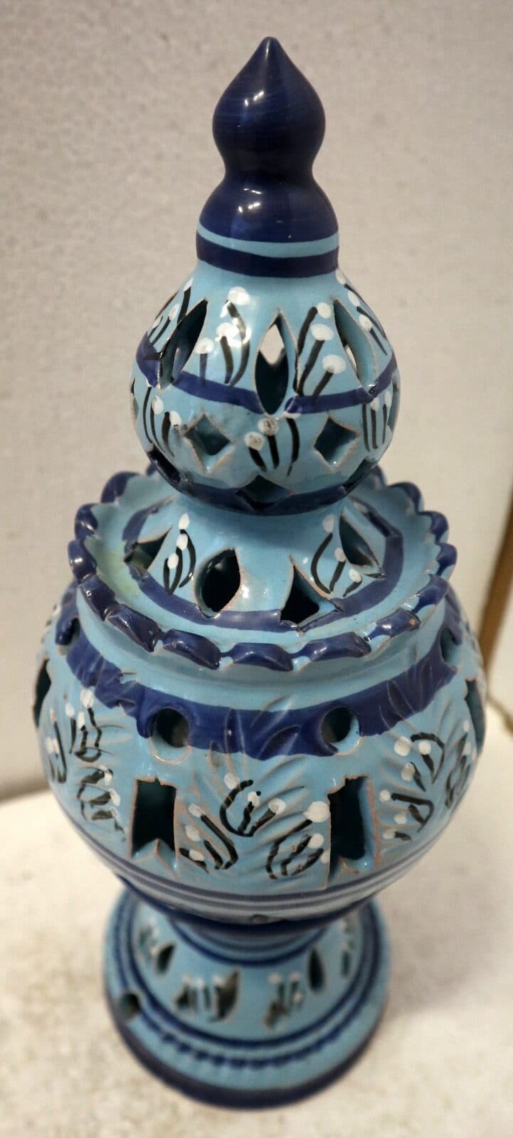 Porta Candela in ceramica smaltata turchese realizzata a mano cm 15x15x32h h - 2