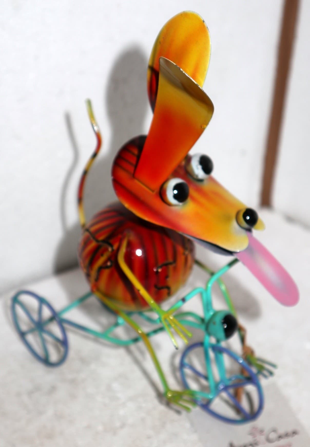 Canino in bicicletta decoro casa in metallo dipinto a mano cane idea regalo - 4