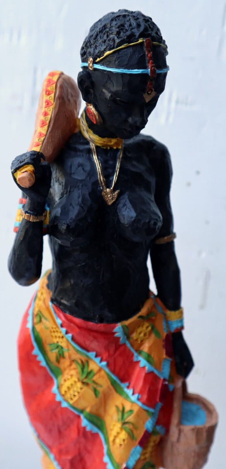 Statua decorativa in resina personaggio africano dipinta a mano cm11x10x38h donna uomo Africa etnico arredo - 2