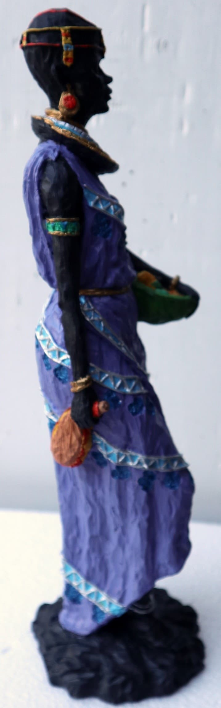 Statua decorativa in resina personaggio africano dipinta a mano cm10x11x40h donna uomo Africa etnico arredo - 3