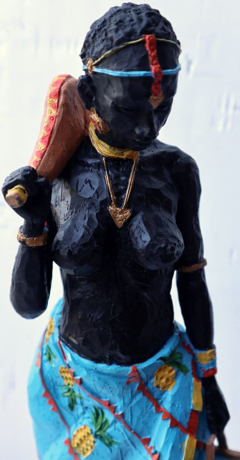 Statua decorativa in resina personaggio africano dipinta a mano cm 11x10x39h donna uomo Africa etnico arredo - 2