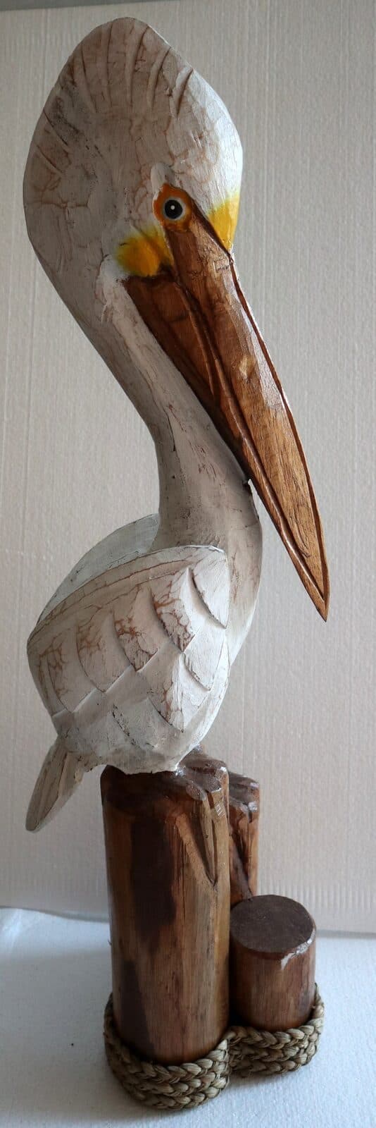 Scultura di un Pellicano in legno da cm 25x20x82h bianco r marrone mare dipinto - 2