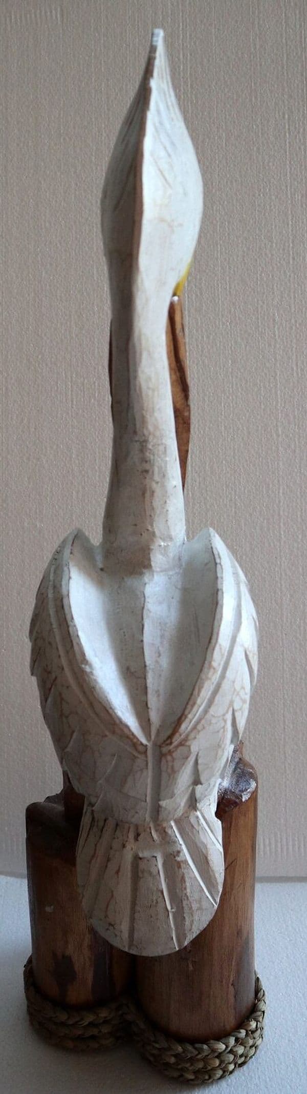 Scultura di un Pellicano in legno da cm 25x20x82h bianco r marrone mare dipinto - 3