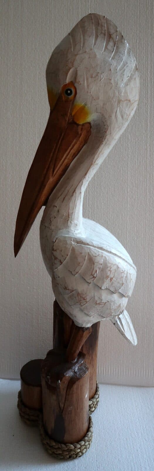 Scultura di un Pellicano in legno da cm 25x20x82h bianco r marrone mare dipinto - 4