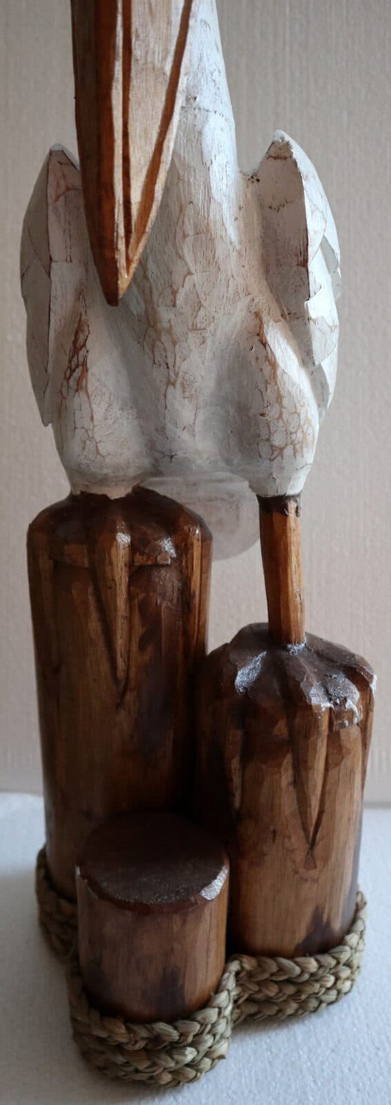 Scultura di un Pellicano in legno da cm 25x20x82h bianco r marrone mare dipinto - 6