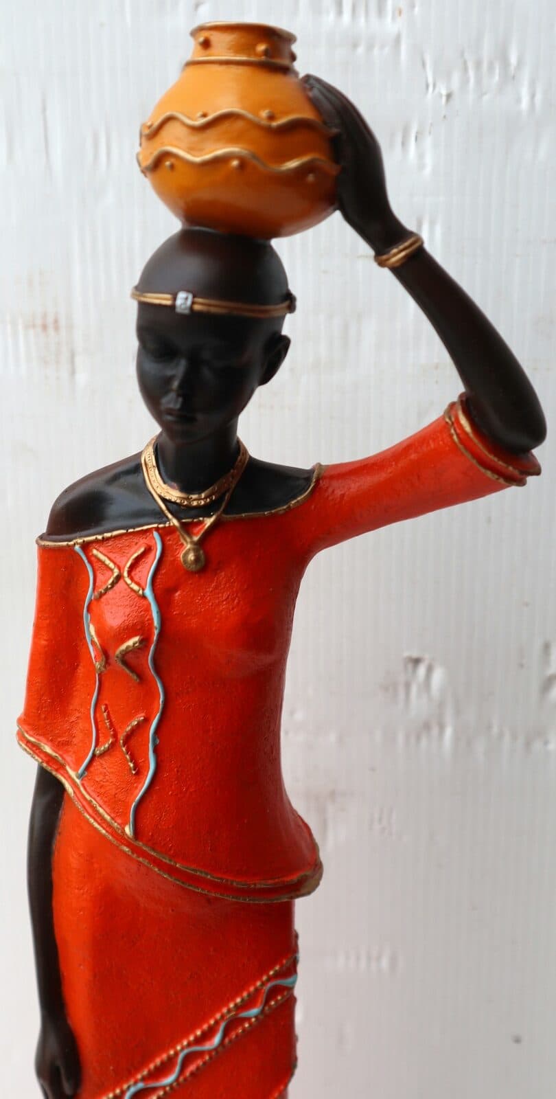 Statua decorativa in resina personaggio africano dipinta a mano cm 40x9x7 blu verde giallo arancio9h donna Africa etnico arredo - 11