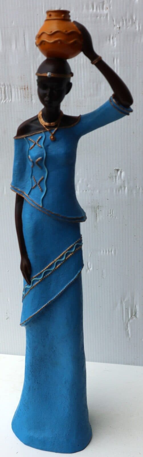 Statua decorativa in resina personaggio africano dipinta a mano cm 40x9x7 blu verde giallo arancio9h donna Africa etnico arredo - 7