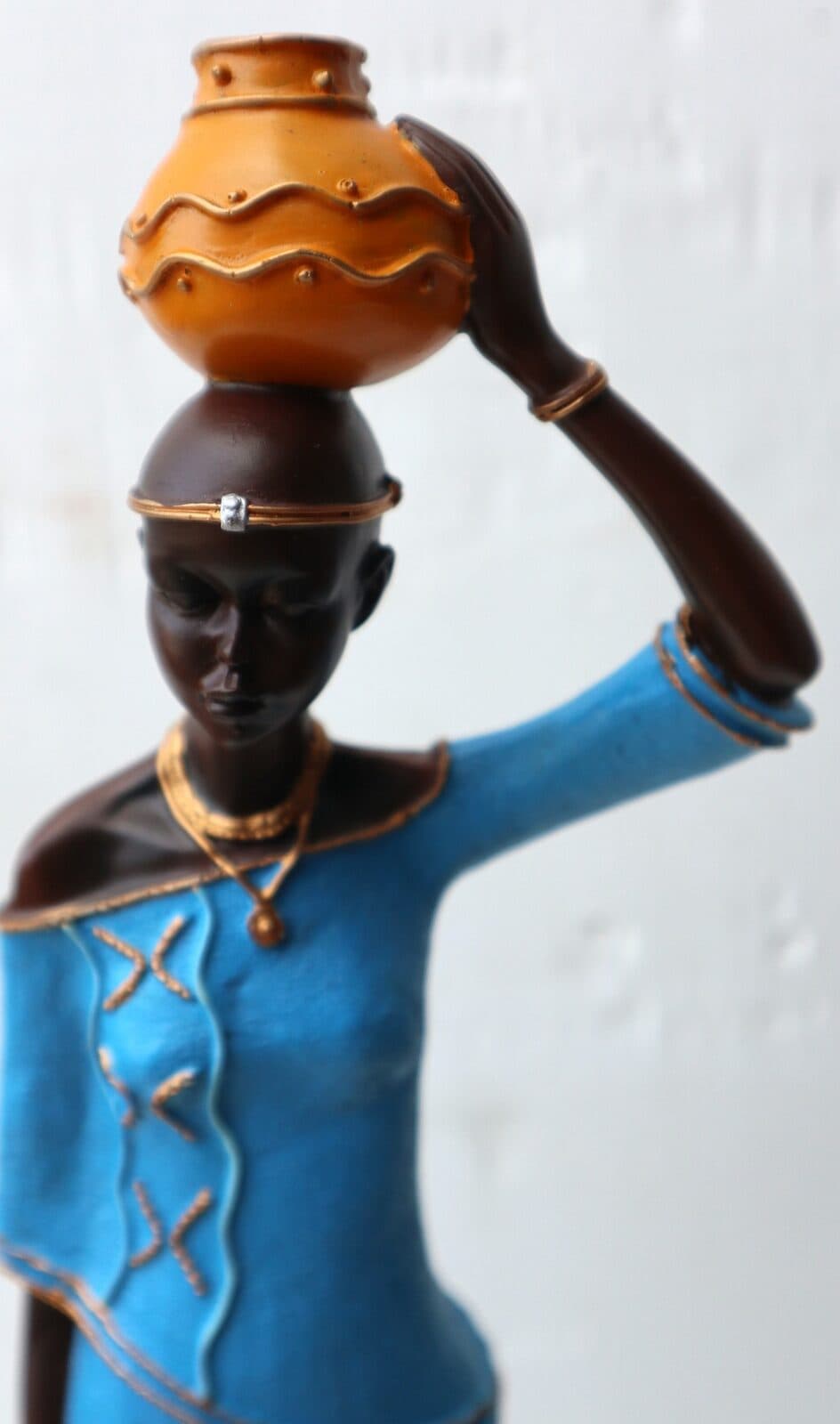 Statua decorativa in resina personaggio africano dipinta a mano cm 40x9x7 blu verde giallo arancio9h donna Africa etnico arredo - 8
