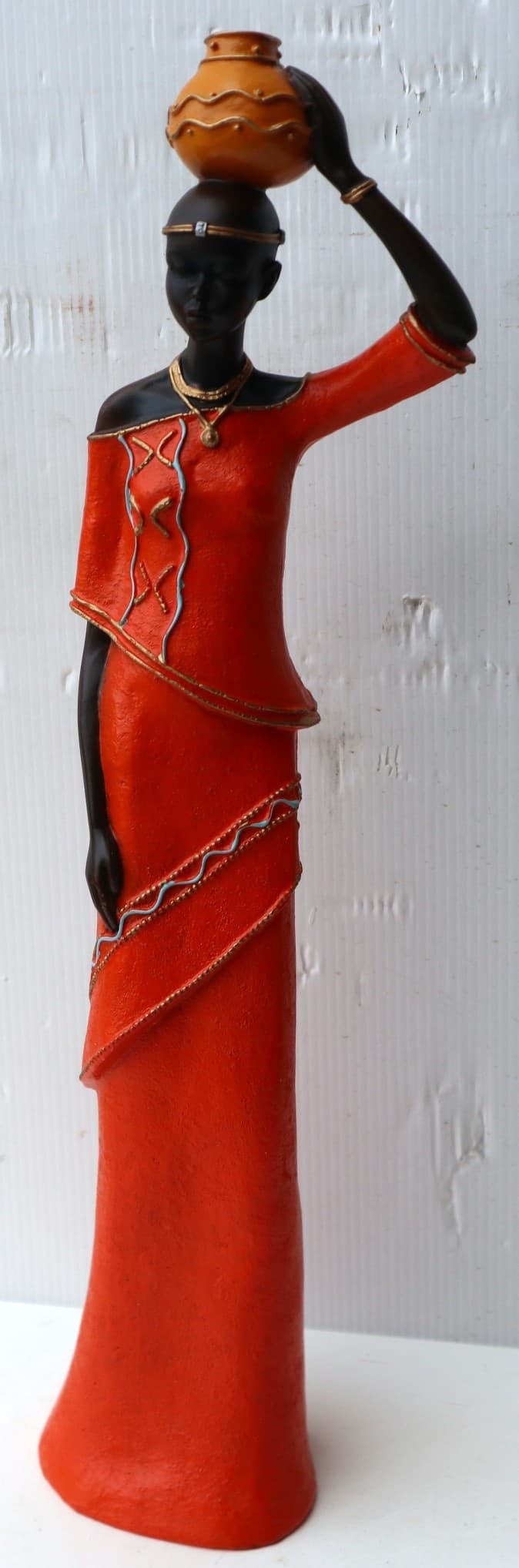 Statua decorativa in resina personaggio africano dipinta a mano cm 40x9x7 blu verde giallo arancio9h donna Africa etnico arredo - 10