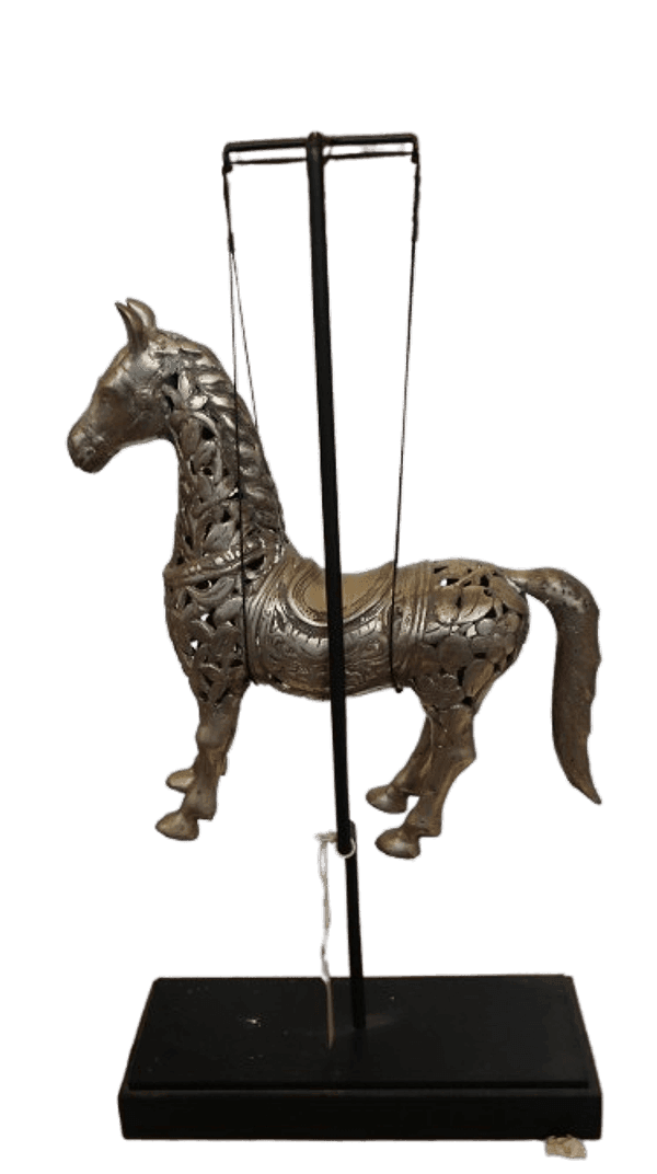 Scultura Cavallo in Metallo Intarsiato – Artigianato Indonesiano – 104 cm con Piedistallo - 5