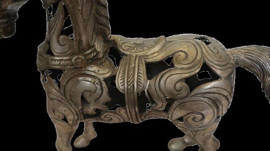 Scultura Cavallo in Metallo Intarsiato – Artigianato Indonesiano – 40x14x39 cm - 2