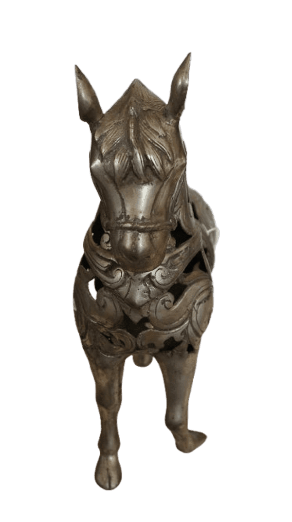 Scultura Cavallo in Metallo Intarsiato – Artigianato Indonesiano – 40x14x39 cm - 3