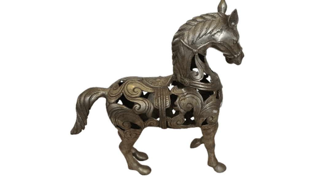 Scultura Cavallo in Metallo Intarsiato – Artigianato Indonesiano – 40x14x39 cm - 4