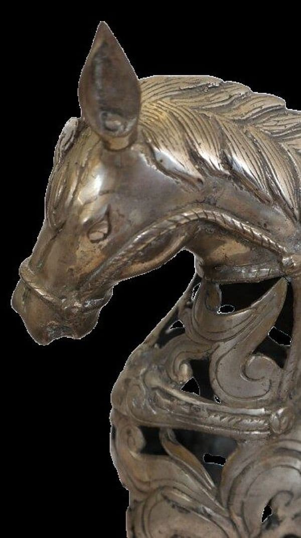 Scultura Cavallo in Metallo Intarsiato – Artigianato Indonesiano – 40x14x39 cm - 6