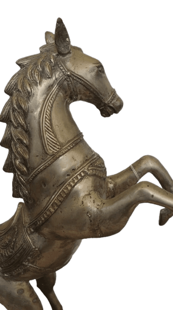 Scultura Cavallo Impennato in Metallo Intarsiato – 55 cm – Artigianato Indonesiano - 2