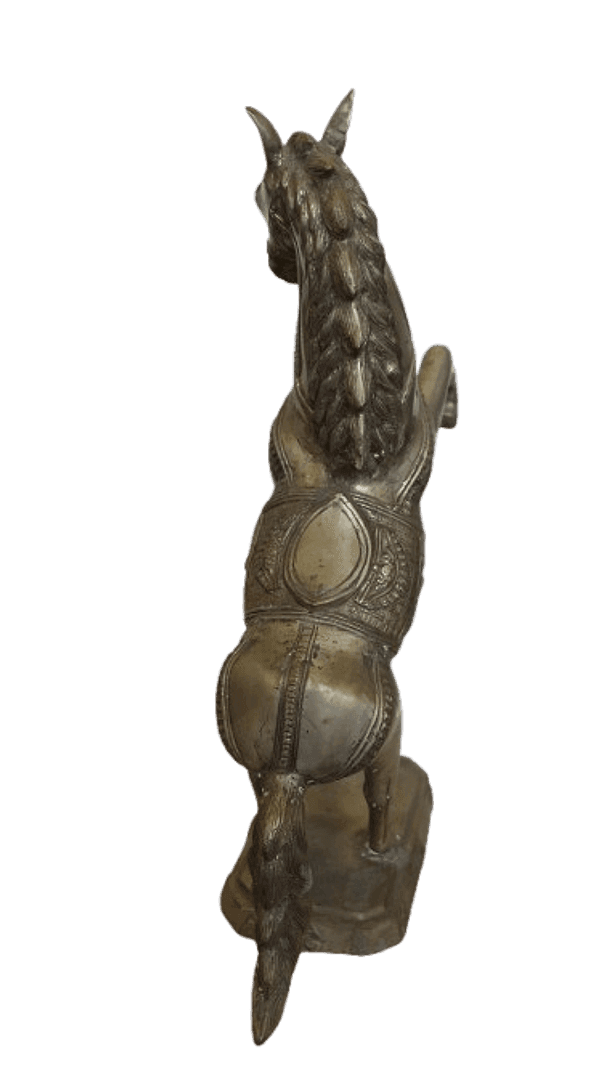 Scultura Cavallo Impennato in Metallo Intarsiato – 55 cm – Artigianato Indonesiano - 6