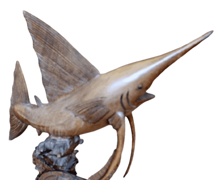 Scultura Marina in Teak Massello – Marlin e Tartaruga Intagliati a Mano (100x50x15 cm) - 3