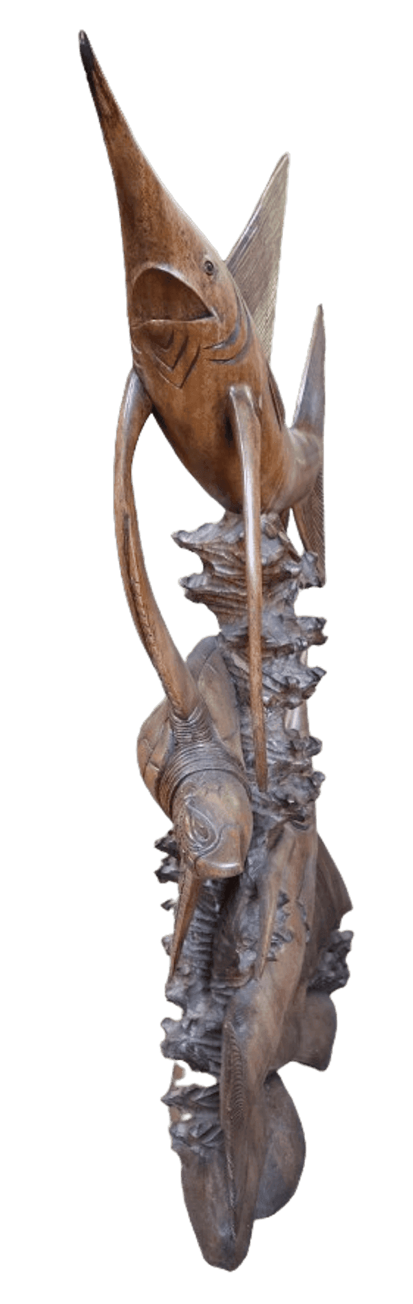 Scultura Marina in Teak Massello – Marlin e Tartaruga Intagliati a Mano (100x50x15 cm) - 5