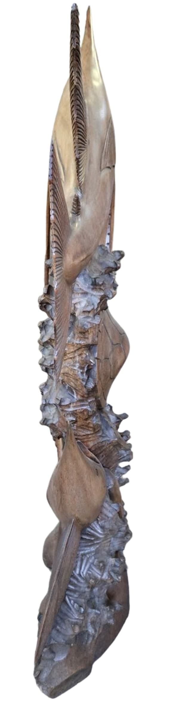 Scultura Marina in Teak Massello – Marlin e Tartaruga Intagliati a Mano (100x50x15 cm) - 10